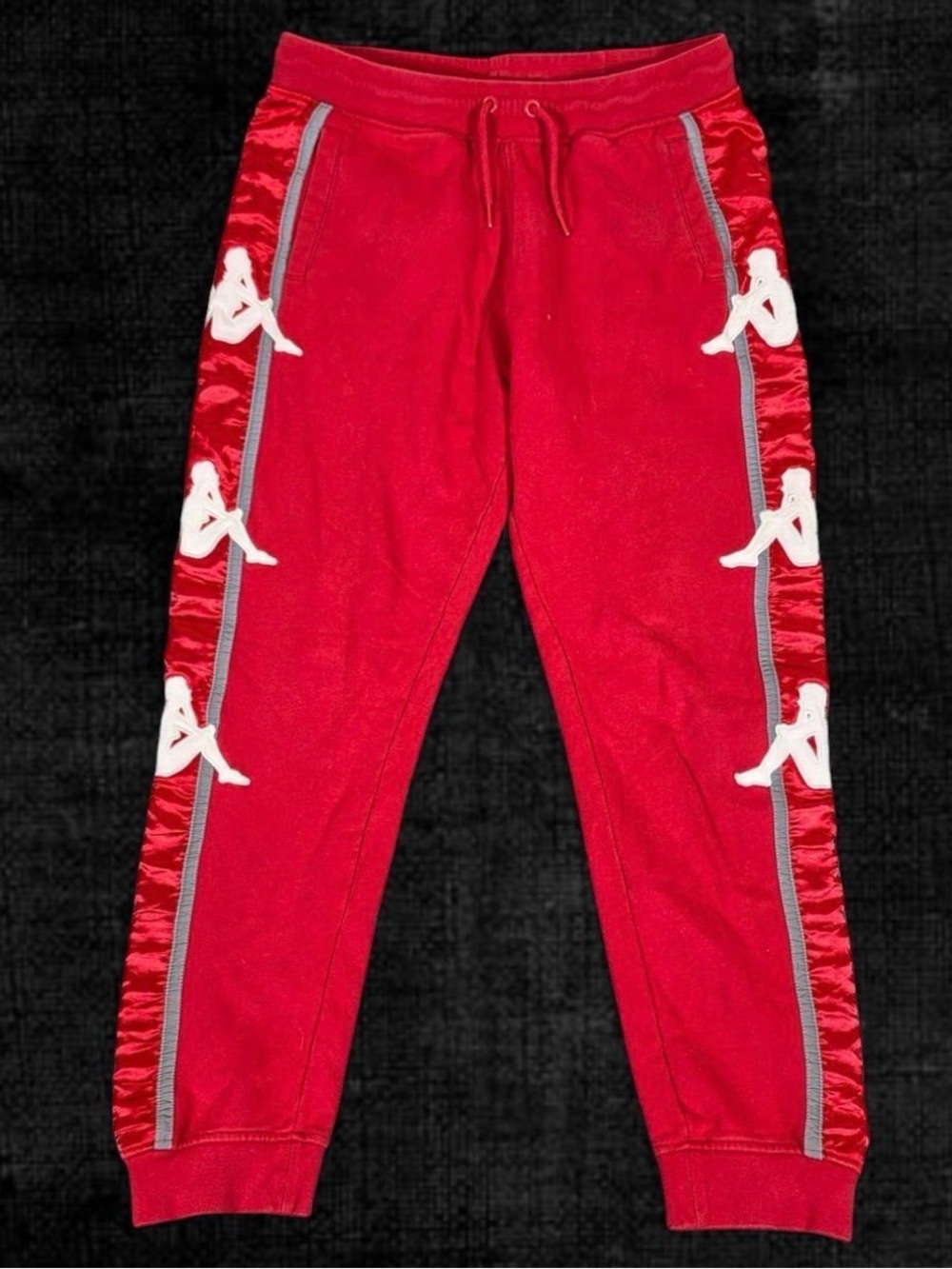 Kappa Red Jogger Pants with White Side Logo Tape
